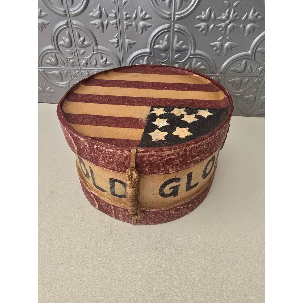 Primitive Americana Drum Box w/Flag Old Glory 6 1/2" x 4"